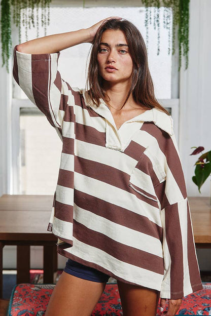Striped Collared Pullover Polo