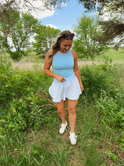 High Neck Staple Tank Sky Blue