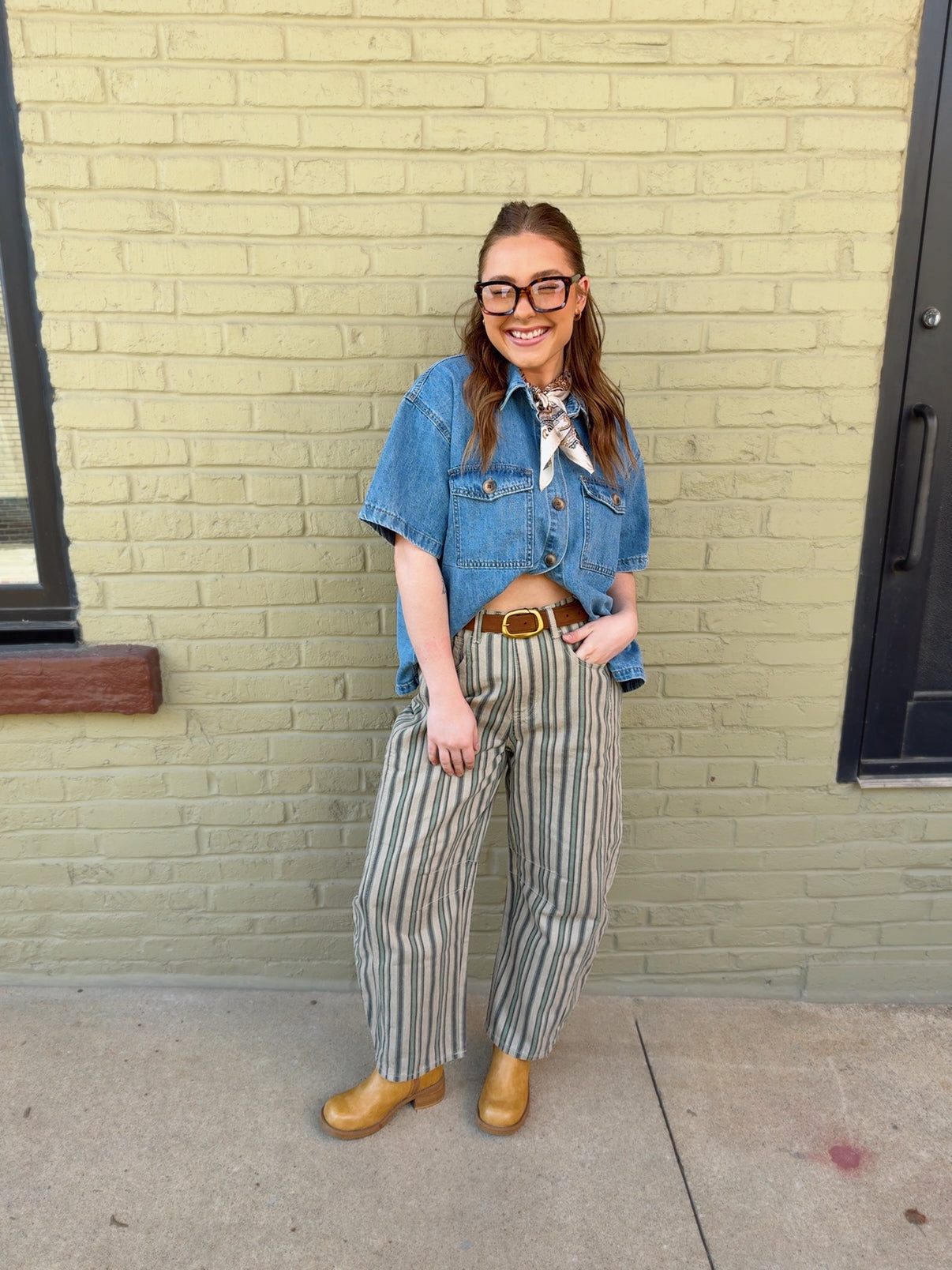 Matcha Stripe Barrel Jeans