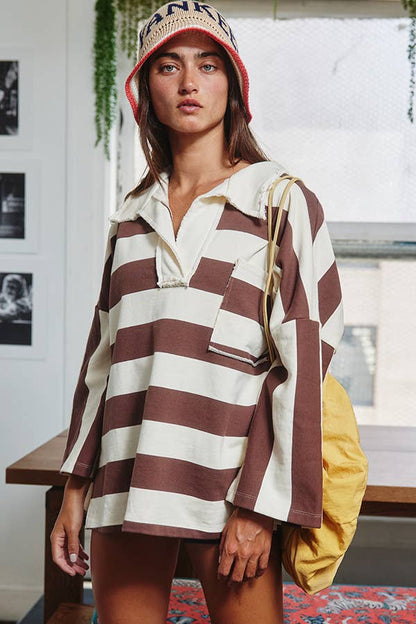 Striped Collared Pullover Polo