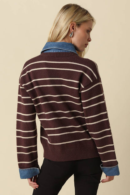 Sofia Stripe Denim Shirt - Brown