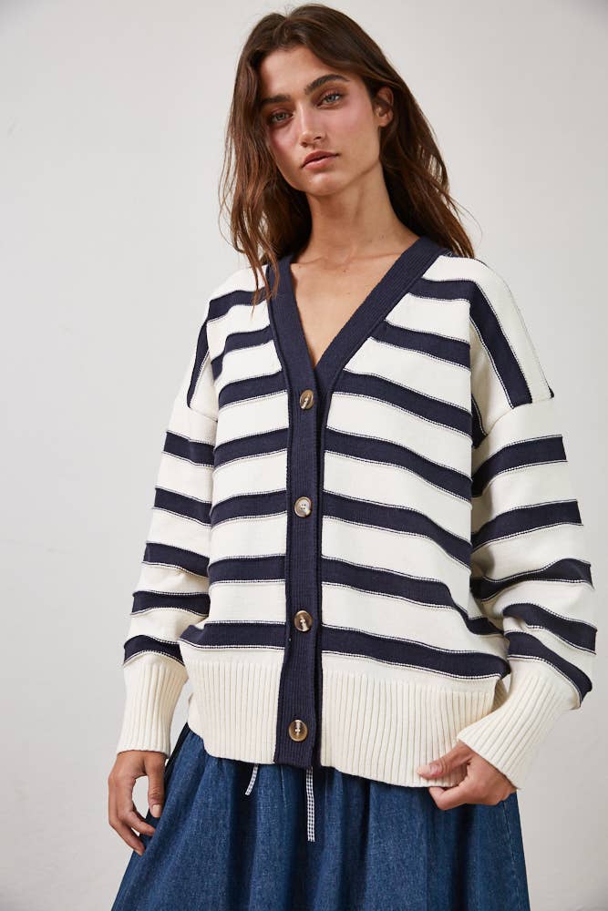 Neutral Stripe Oversized Cardigan