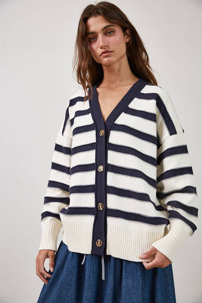 Neutral Stripe Oversized Cardigan