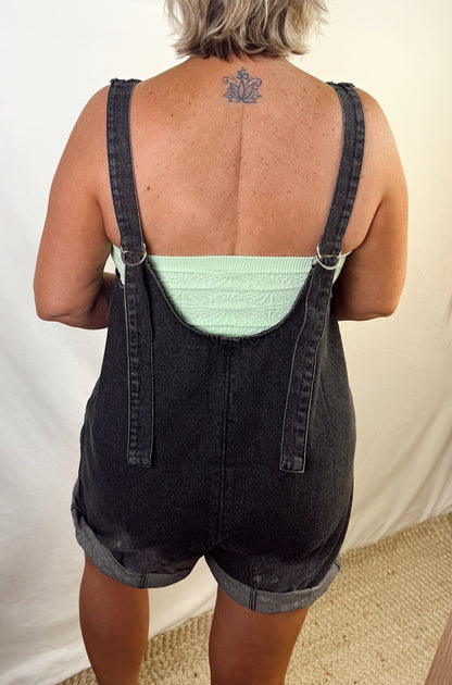 Vintage Washed Black Denim Shortalls