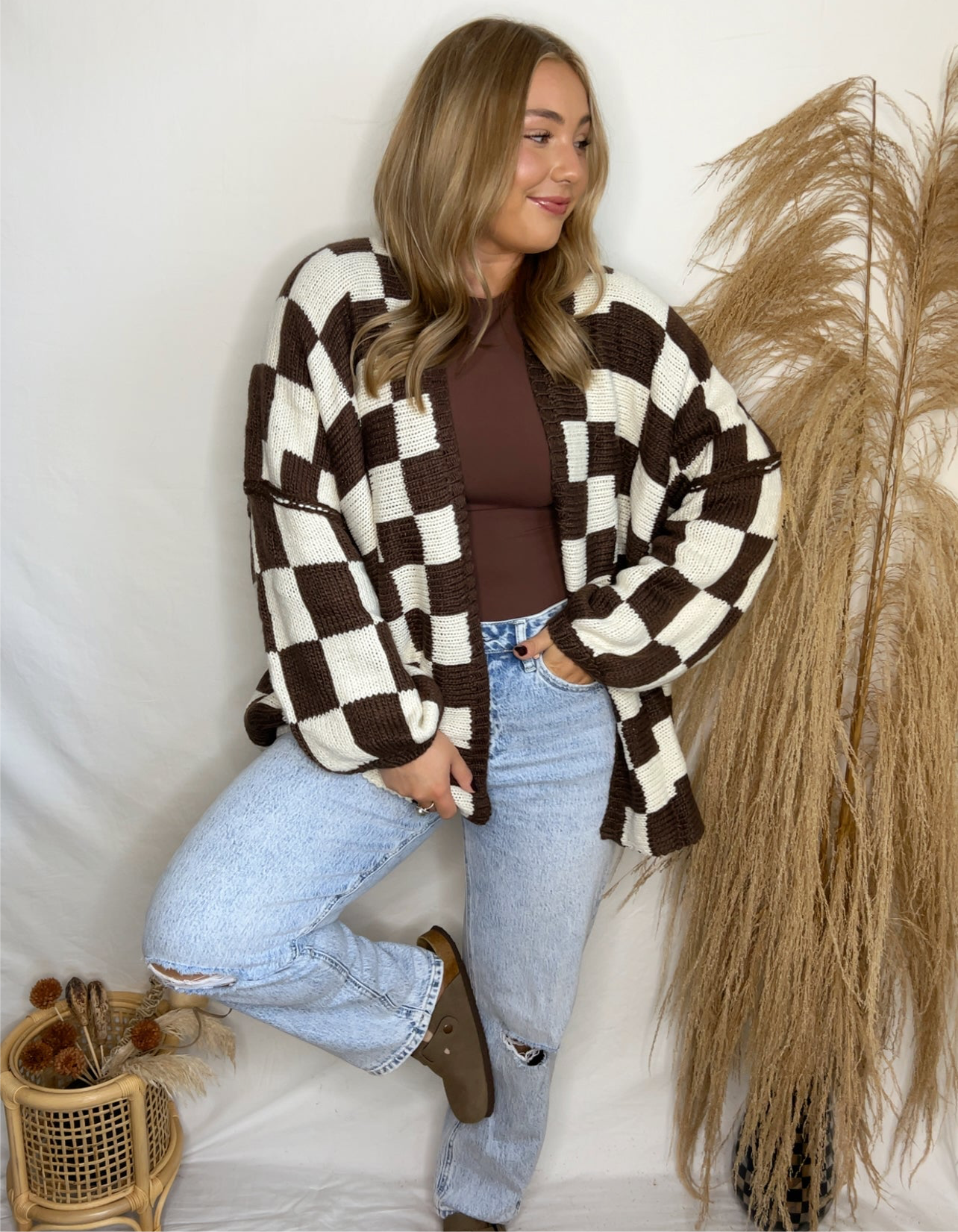 Mocha Checkered Cardigan