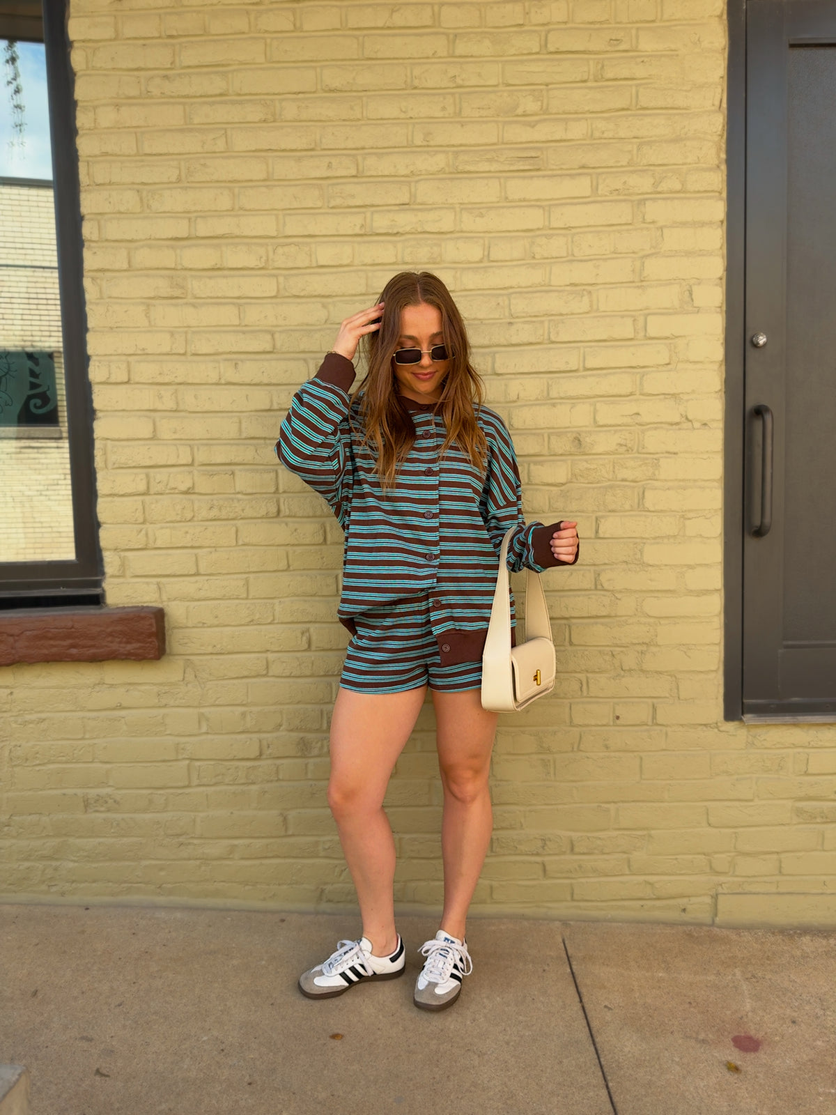Varsity Stripe Cardigan - Teal