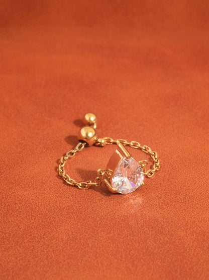 Alora 18K Gold Non-Tarnish Pear CZ Adjustable Chain Ring