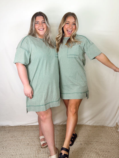 On the Move T-Shirt Dress Plus Sage