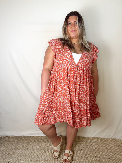 Bella V-Neck Ruffle Dress - Plus
