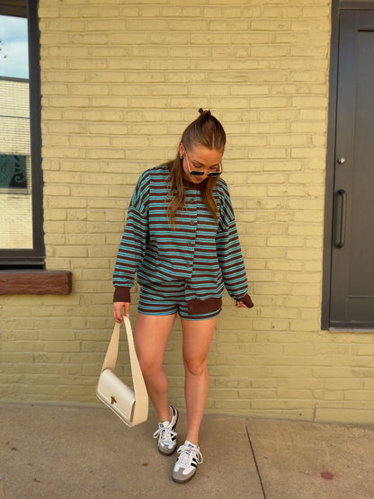 Varsity Stripe Cardigan - Teal