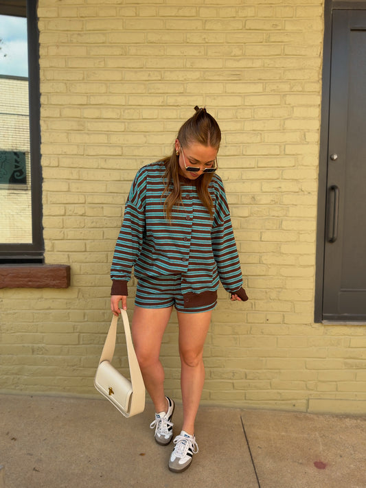 Varsity Stripe Cardigan - Teal