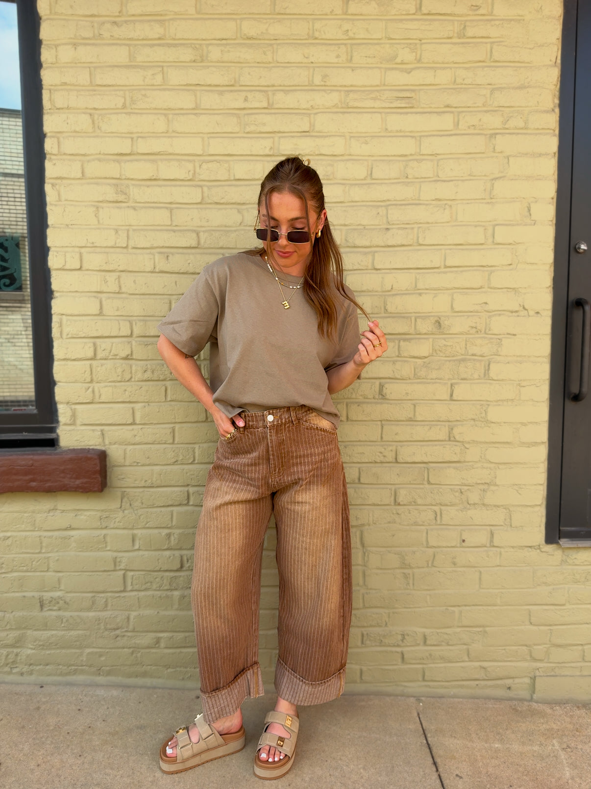 Natural Stripe Pants - Brown