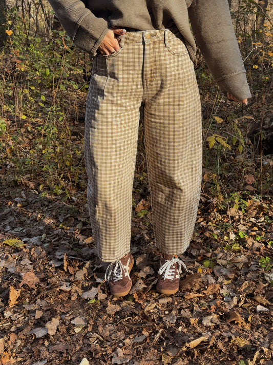 Maple Gingham Barrel Jeans