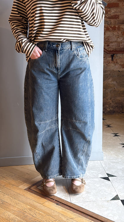 Vintage Dark Wash Barrel Jeans