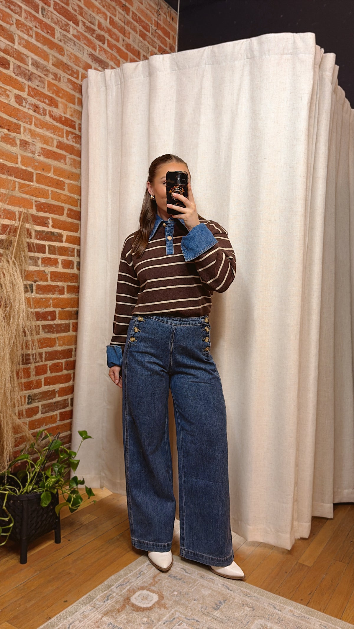 Sofia Stripe Denim Shirt - Brown