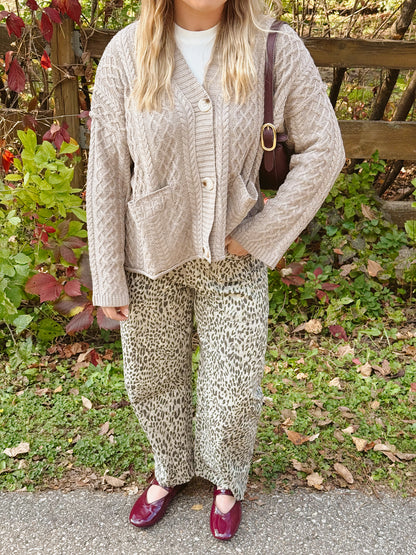 Leopard Barrel Leg Cotton Pants