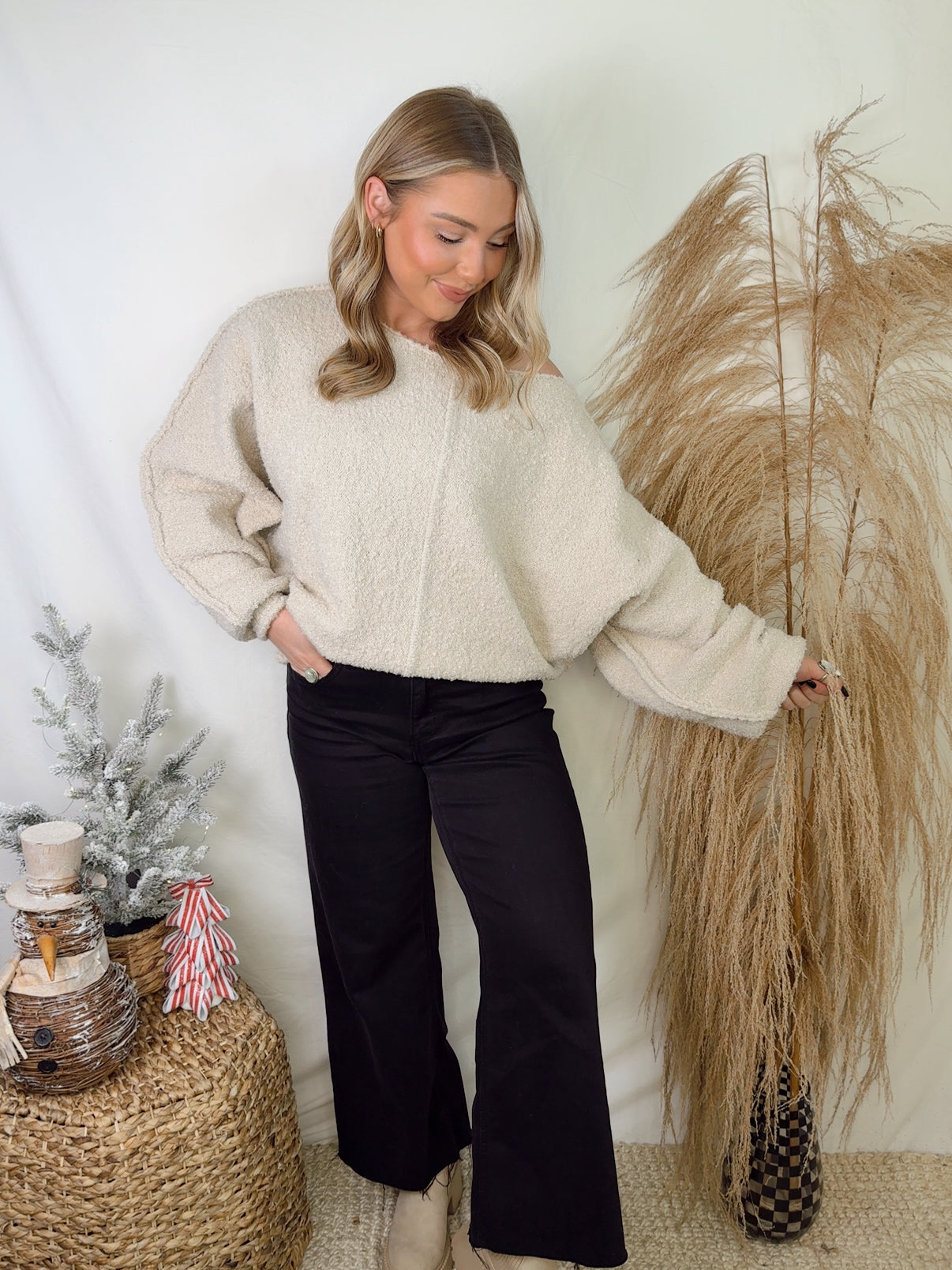 Slouchy Boucle Sweater Oatmeal