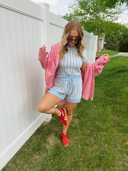 Noella Gingham Button Down Red