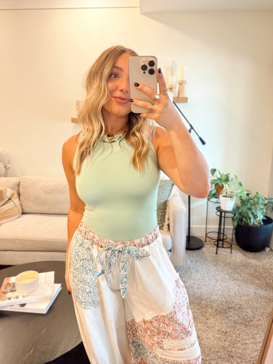 High Neck Staple Tank- Wasabi