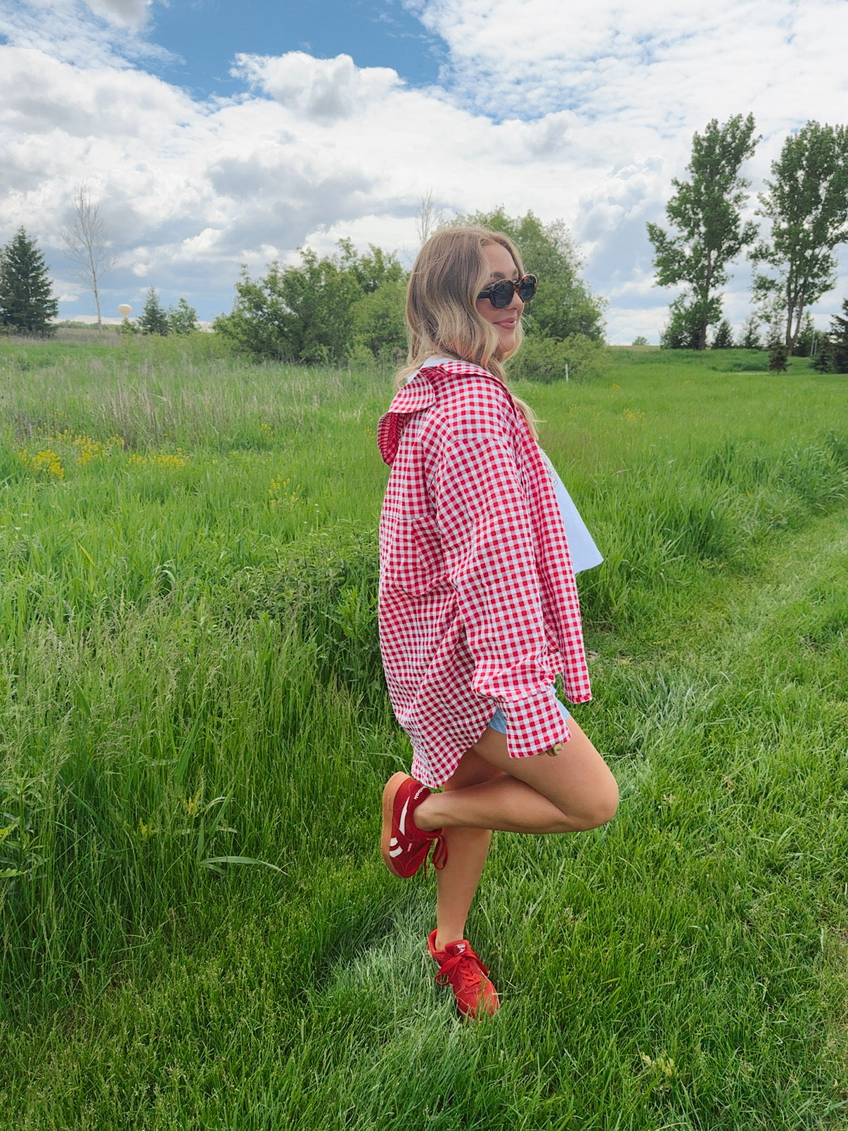 Noella Gingham Button Down Red