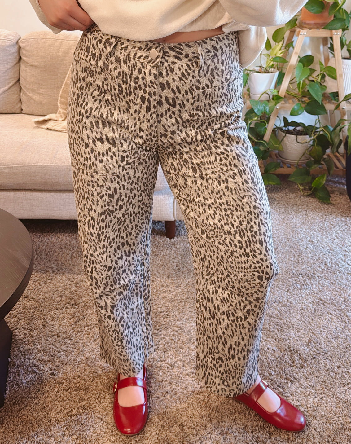 Leopard Barrel Leg Cotton Pants