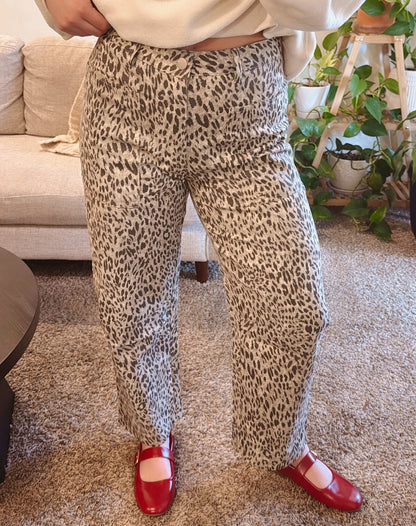 Leopard Barrel Leg Cotton Pants