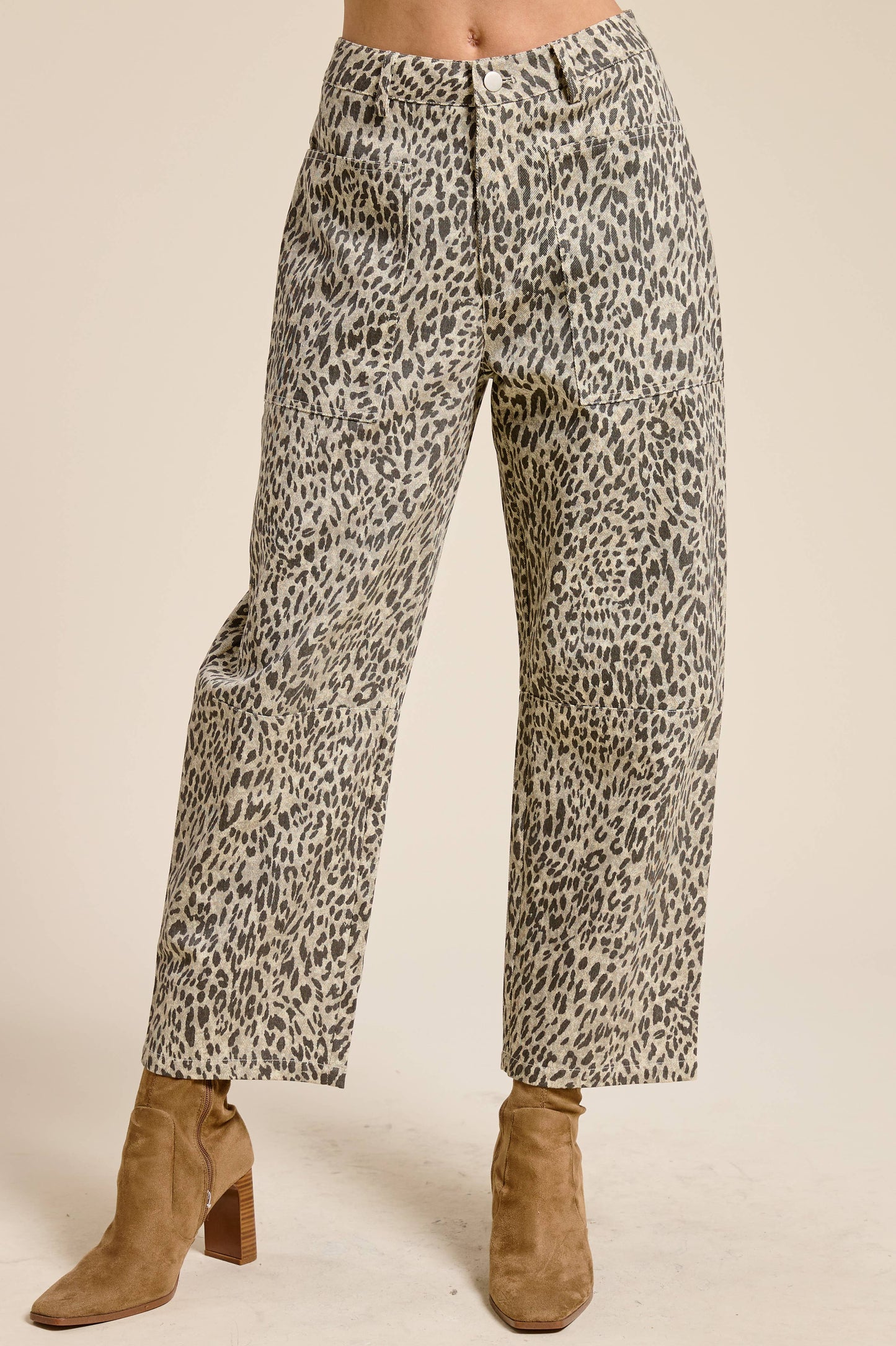 Leopard Barrel Leg Cotton Pants