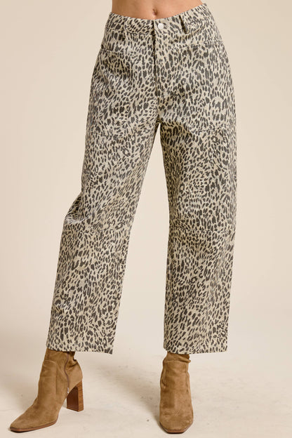 Leopard Barrel Leg Cotton Pants