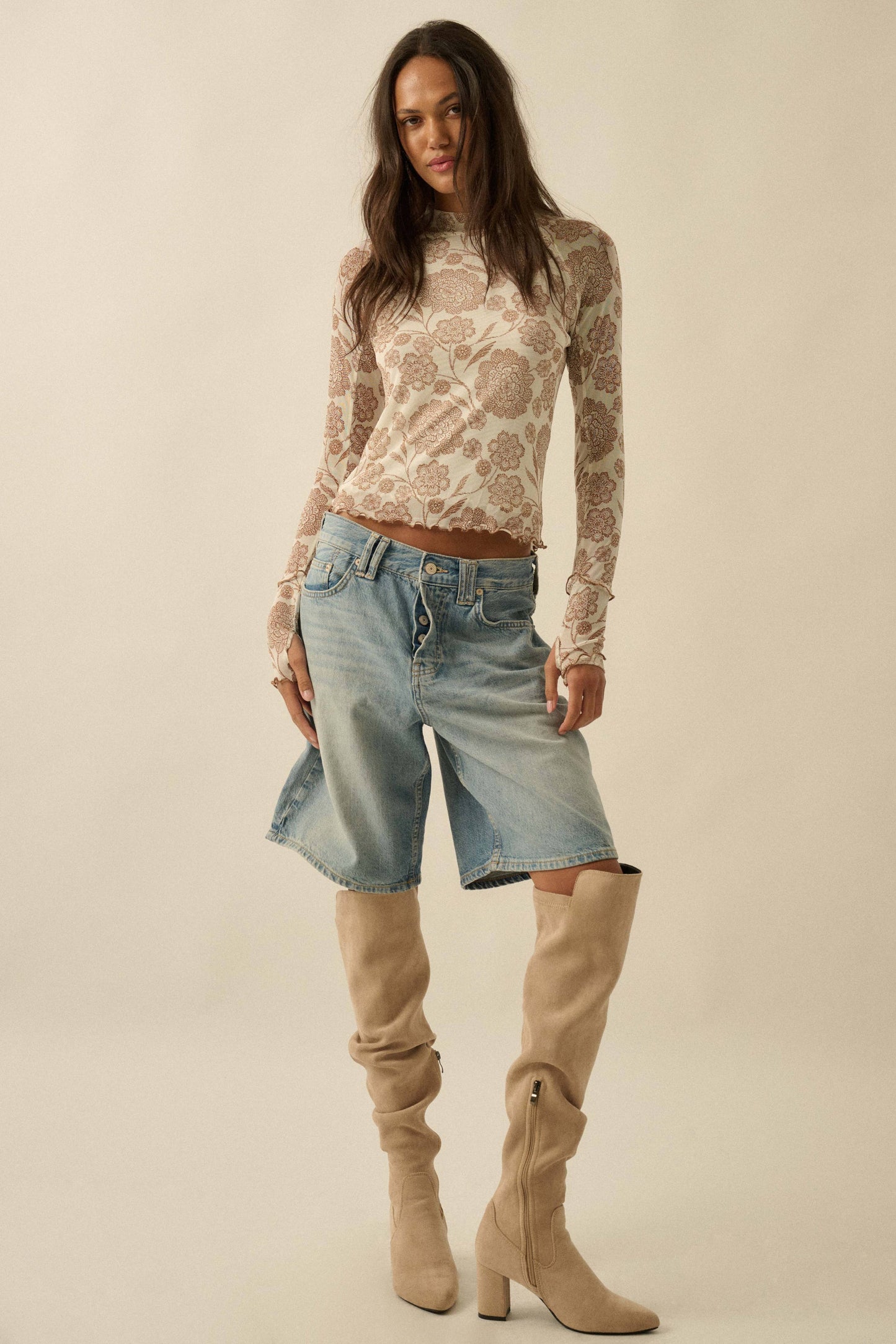 Floral-Print Mesh Top