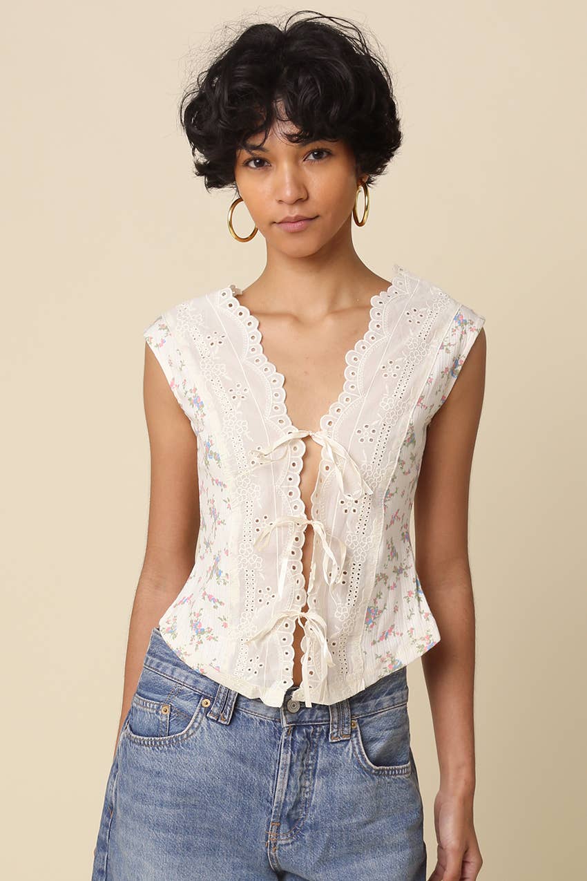 Senna Lace-Trim Floral Tank Top