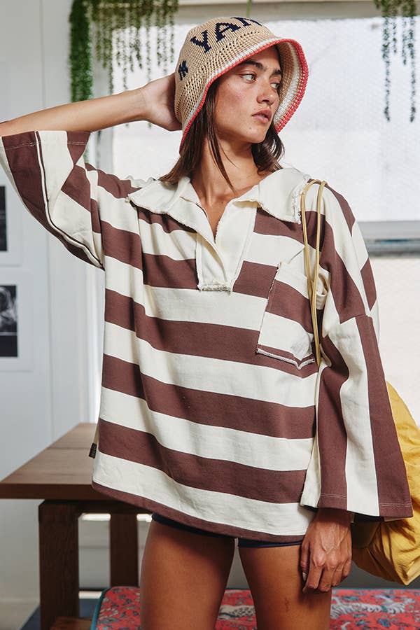 Striped Collared Pullover Polo