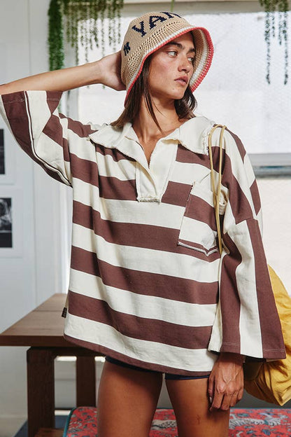 Striped Collared Pullover Polo