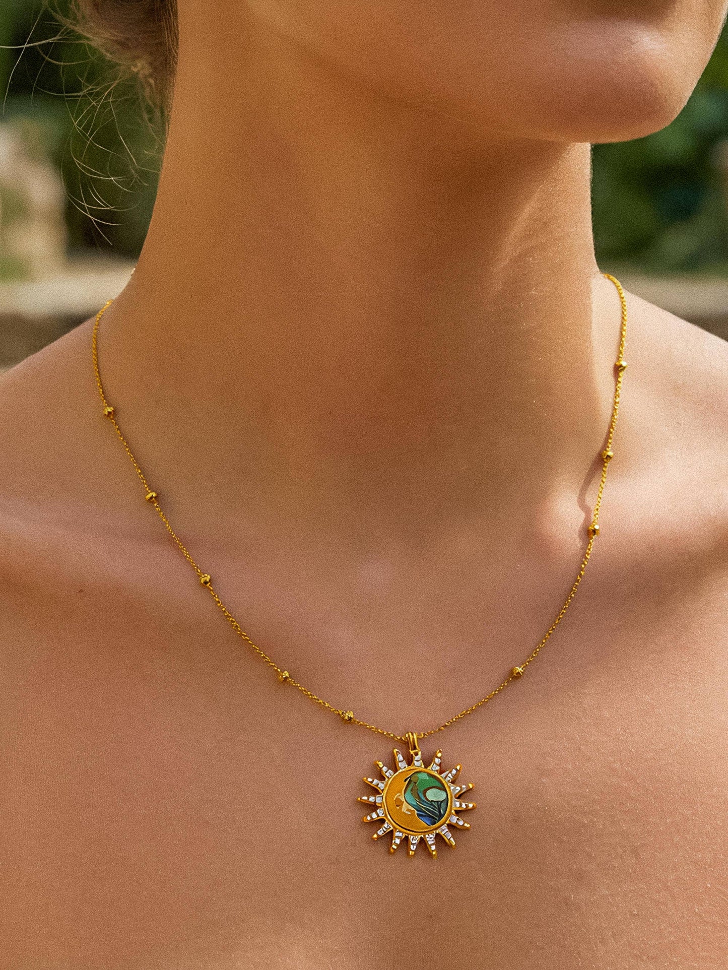 Azure 18K Gold Non-Tarnish Sun Moon Pendant Necklace