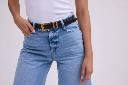 Black Double Loop Belt (Genuine Leather)
