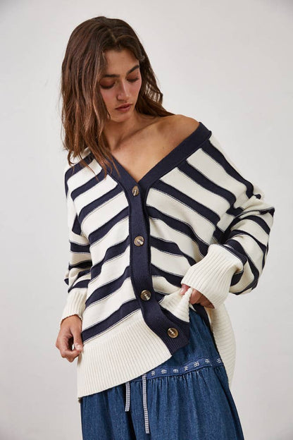 Neutral Stripe Oversized Cardigan
