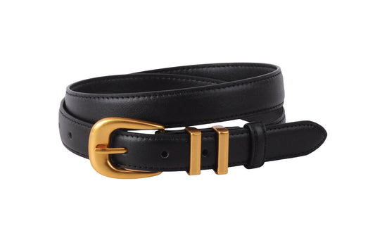 Black Double Loop Belt (Genuine Leather)