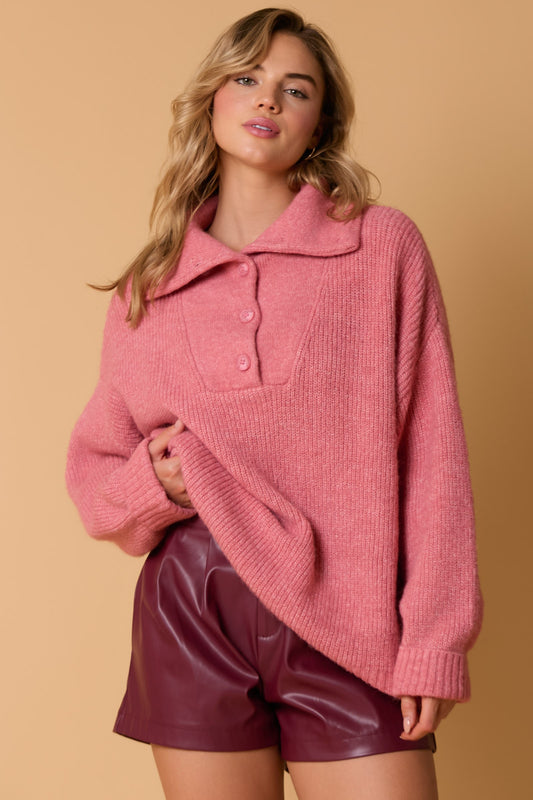 Get Cozy Henley - Coral