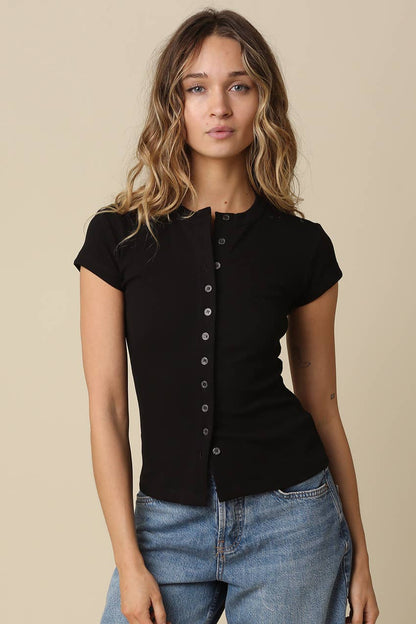 Leslie Button-Front Top - Black