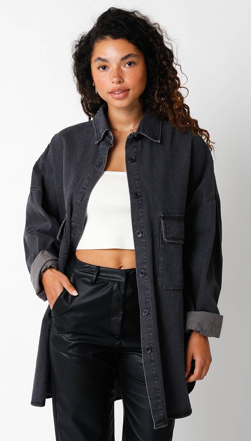 Finley Oversized Denim Shirt - Black