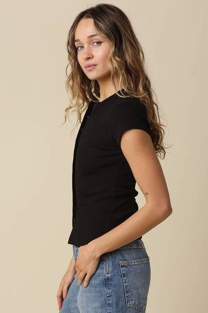 Leslie Button-Front Top - Black