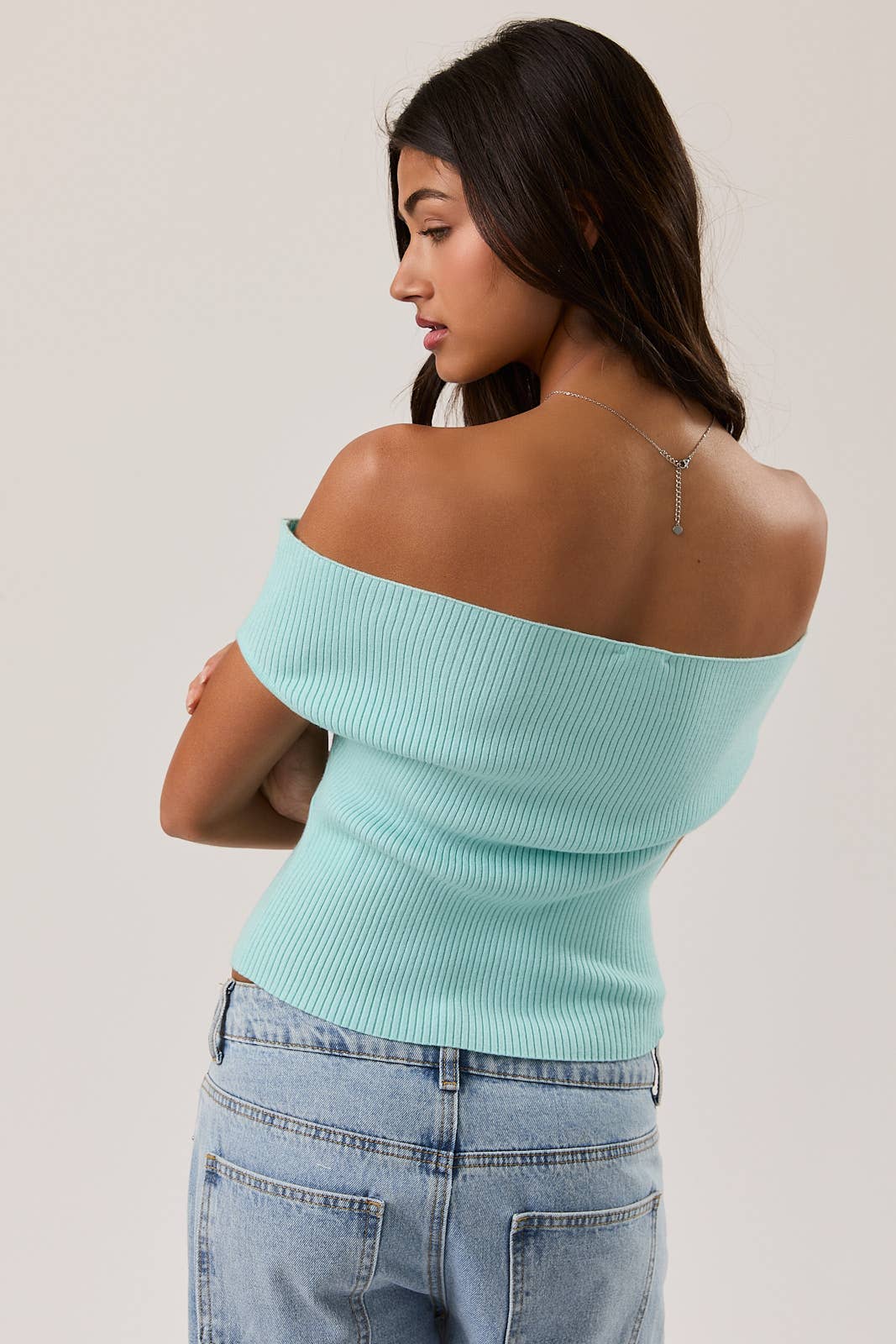 Ribbed Off the Shoulder - Aqua