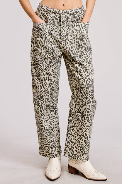 Leopard Barrel Leg Cotton Pants