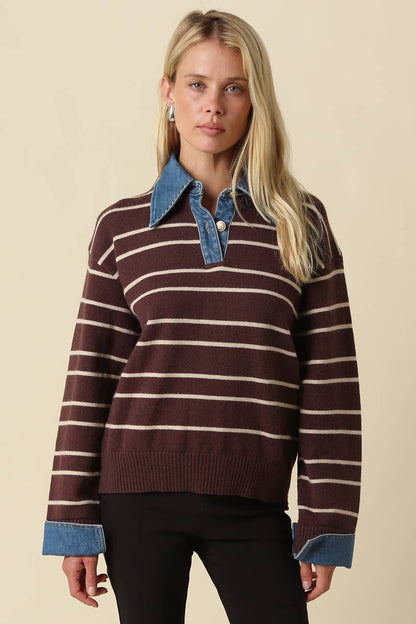 Sofia Stripe Denim Shirt - Brown