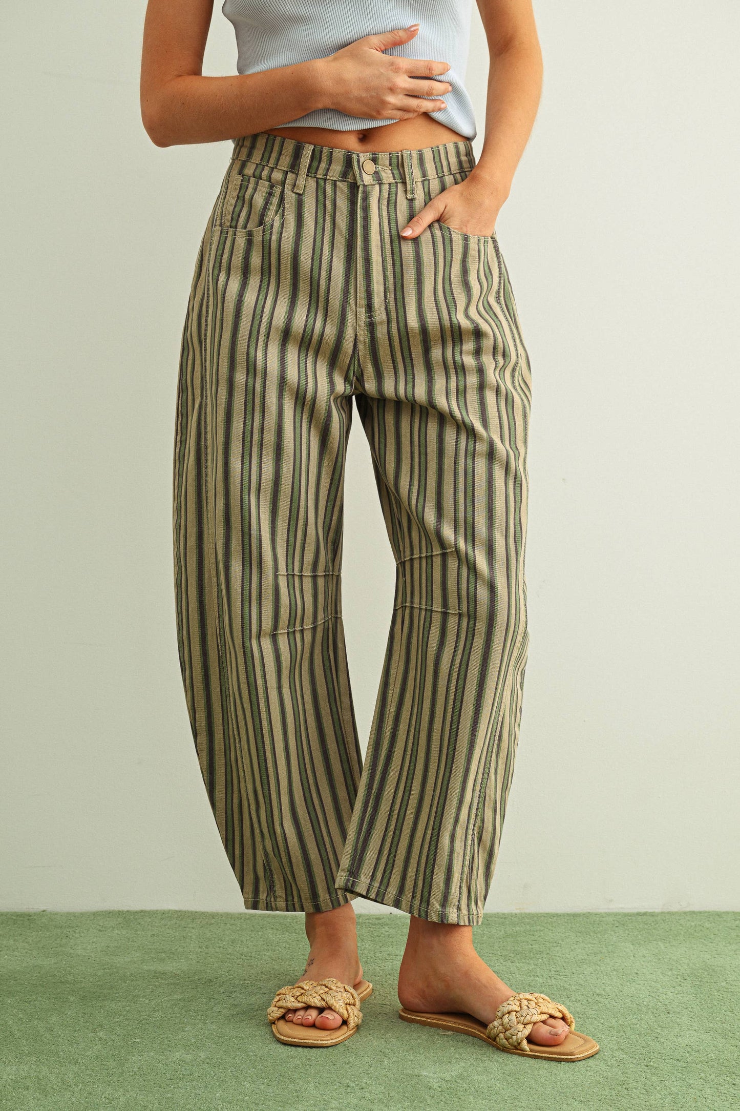 Matcha Stripe Barrel Jeans