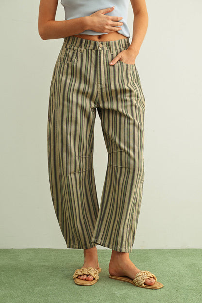 Matcha Stripe Barrel Jeans