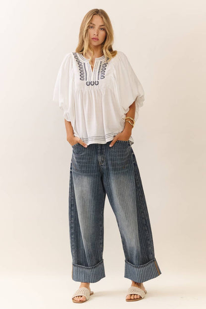 Natural Stripe Pants - Navy