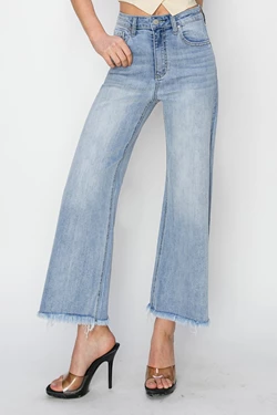 High Rise Wide Leg Frey Hem Jeans