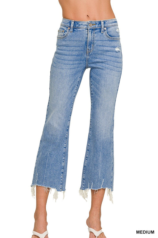 Mid Rise Kick Crop Flare Denim Jeans