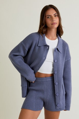Knit Cardigan & Shorts Set