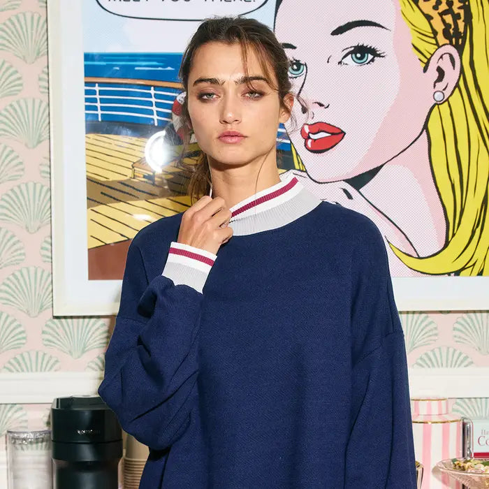 Stripe Mockneck - Navy